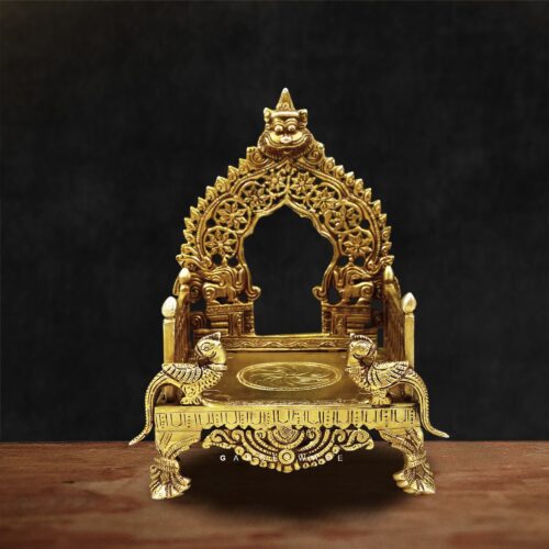 Brass Prabhavali Simhasan with Peacock - 8.5 inches
