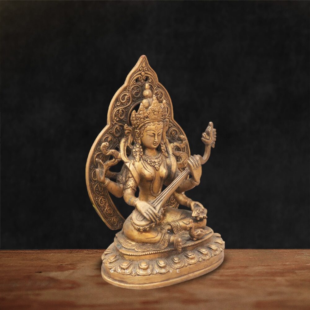Brass Saraswati idol with veena for home temple
