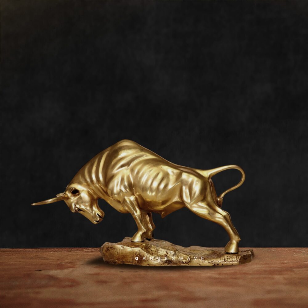 Handcrafted Brass Charging Bull Statue – Wall Street bull figurine for prosperity and success décor