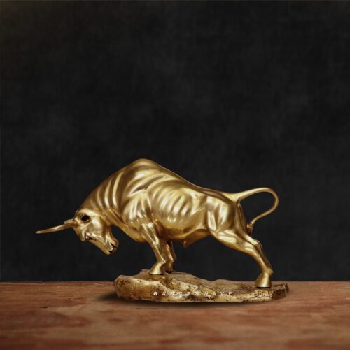 Handcrafted Brass Charging Bull Statue – Wall Street bull figurine for prosperity and success décor