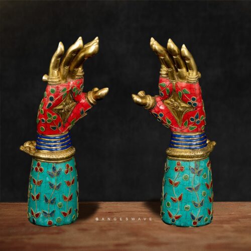 Colorful Brass Lady Hand Table Décor – Handcrafted Vintage Indian Decorative Pair