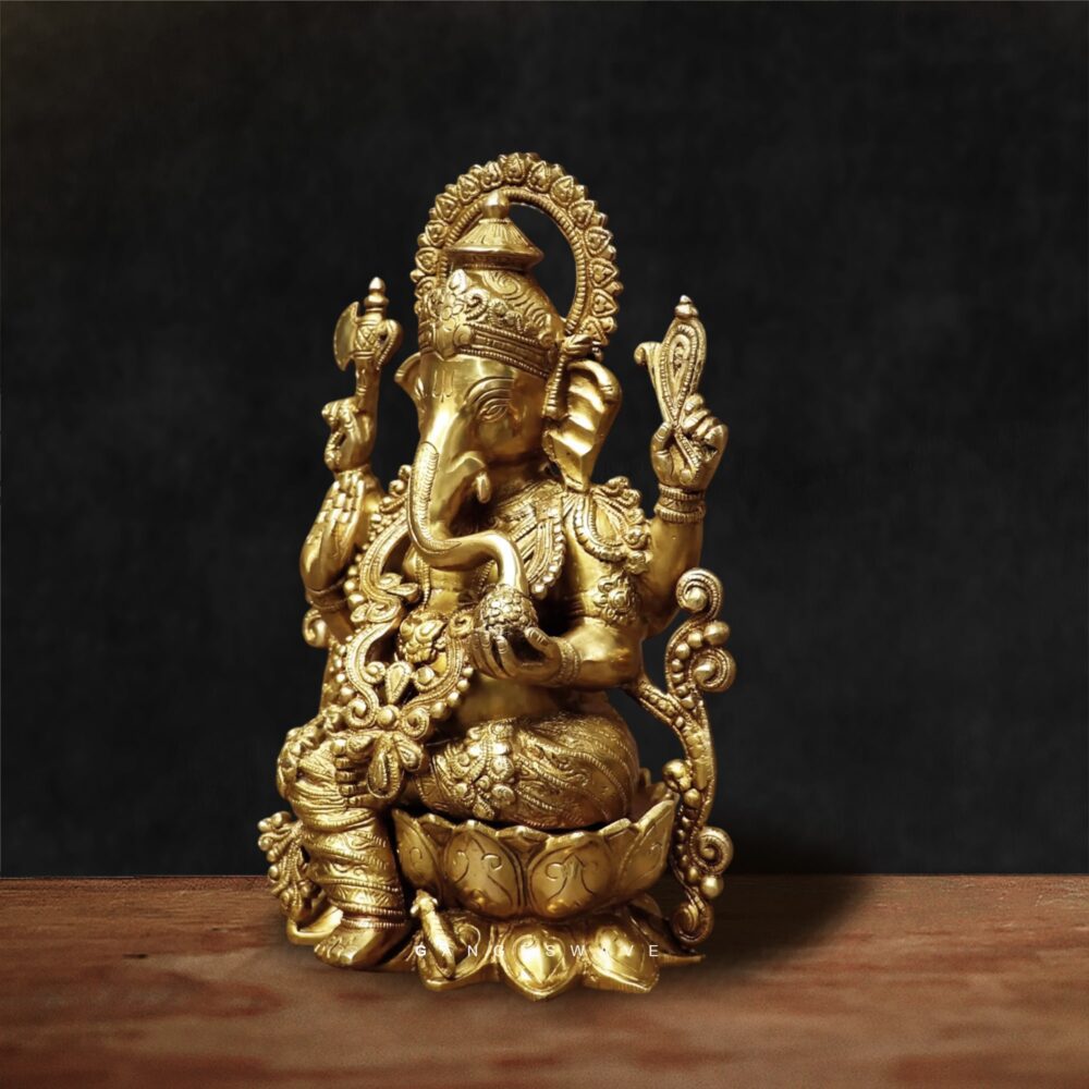 Golden Finish Ganesha Statue for Office and Temple