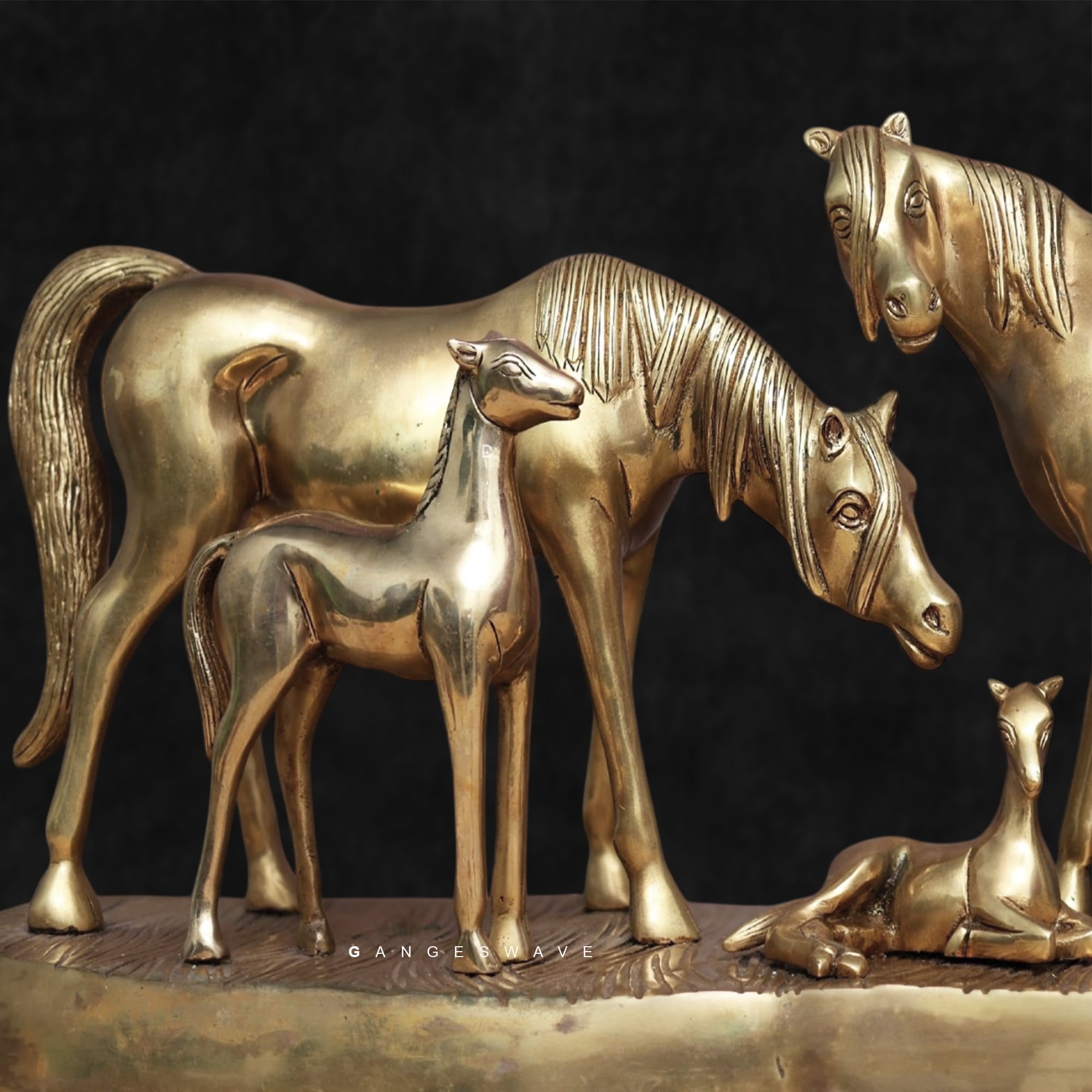 Horse Family Feng Shui Brass Decor - 24 inches - Image 3