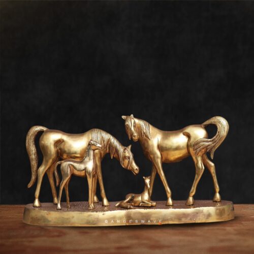 Horse Family Feng Shui Brass Decor - 24 inches