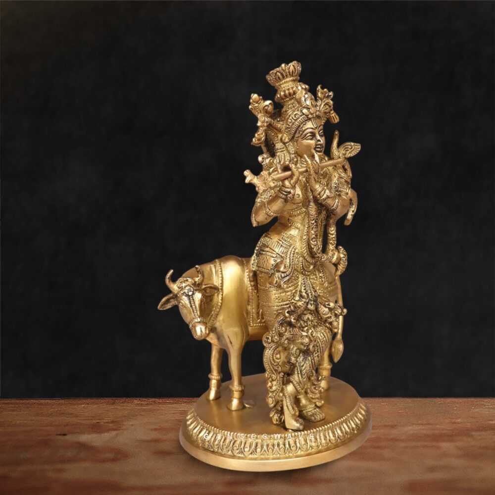 Lord Krishna playing flute brass sculpture