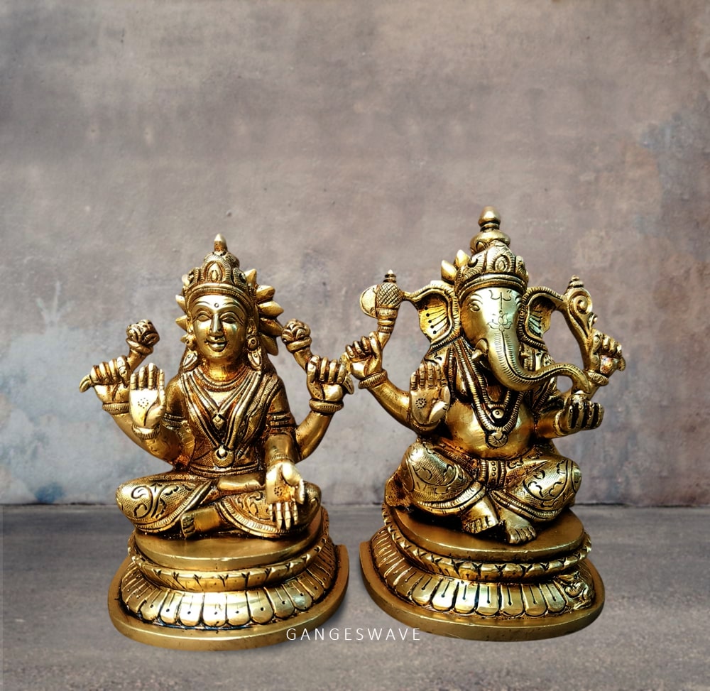 brass lakshmi ganesh idol set for pooja room