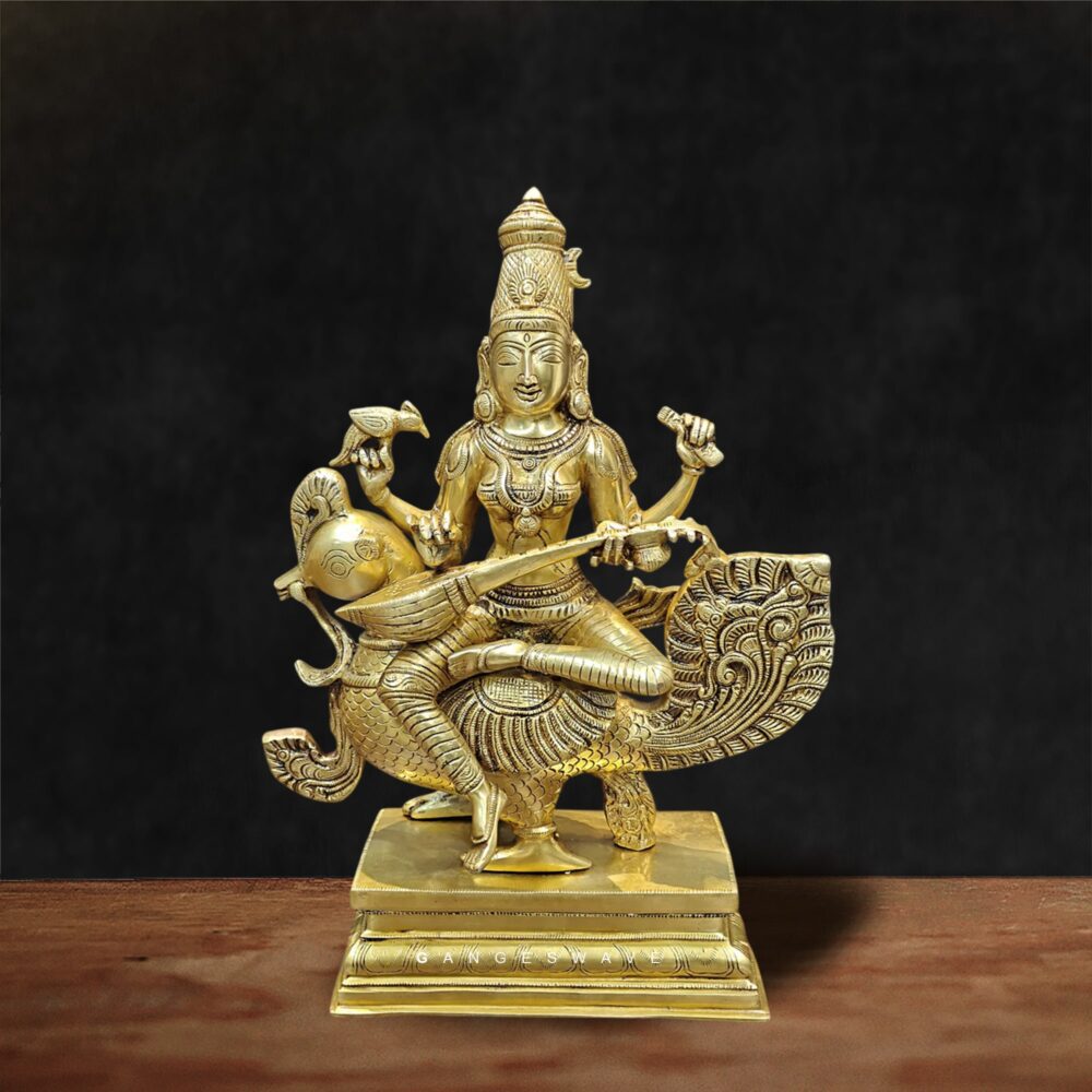 Maa Saraswati Brass Idol on Peacock Vahana