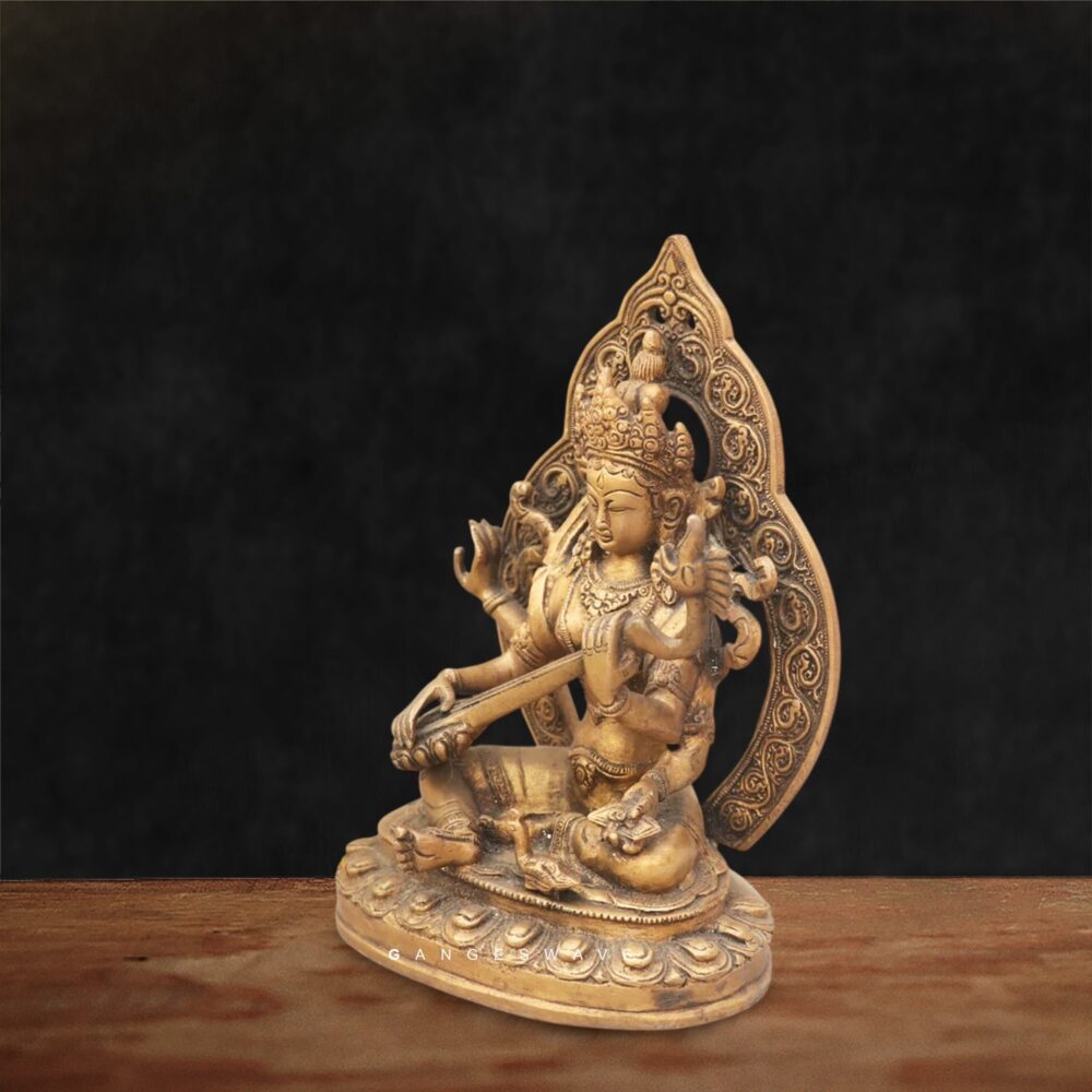 Goddess Saraswati brass figurine for home decor