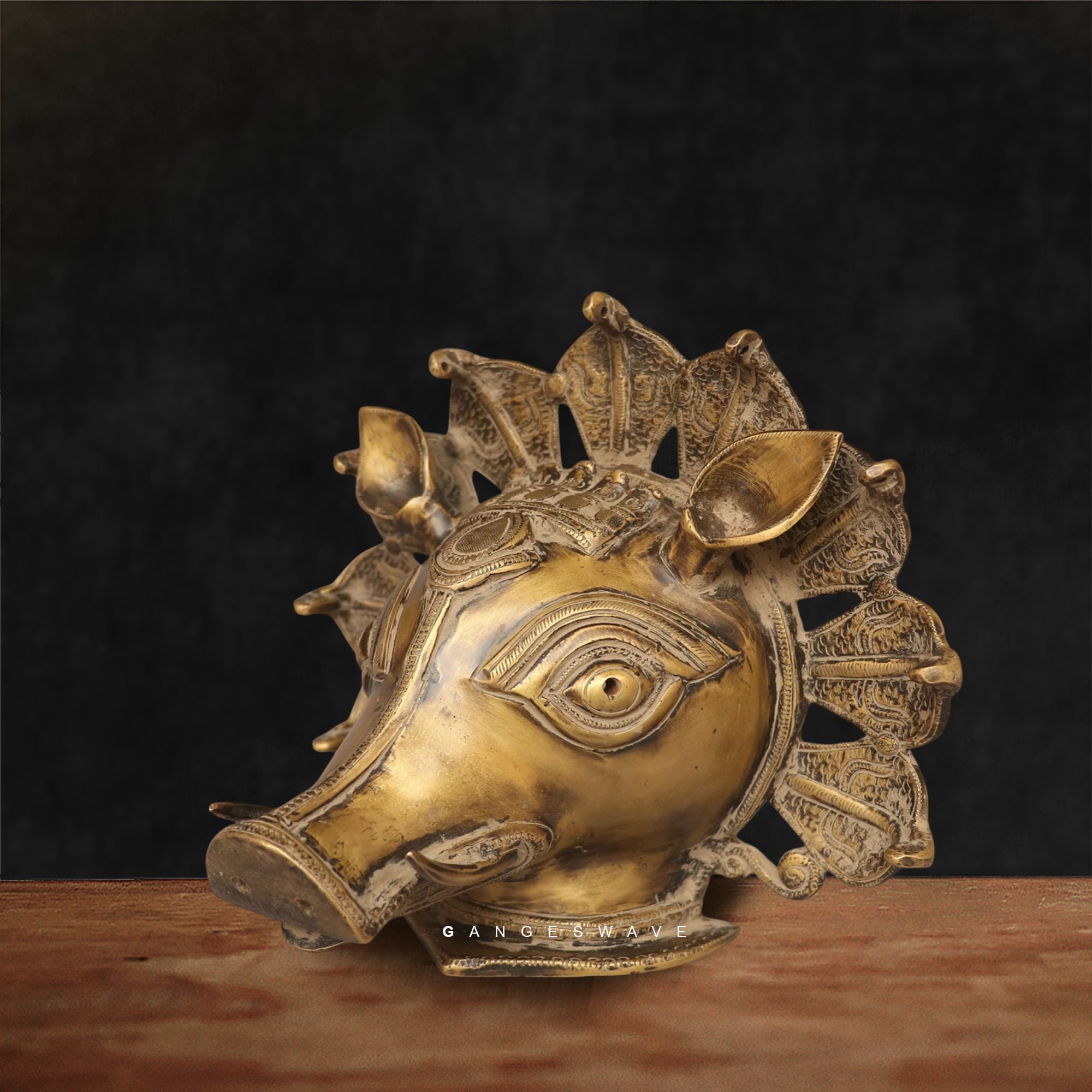 Lord Vishnu Varaha avatar brass face wall decor