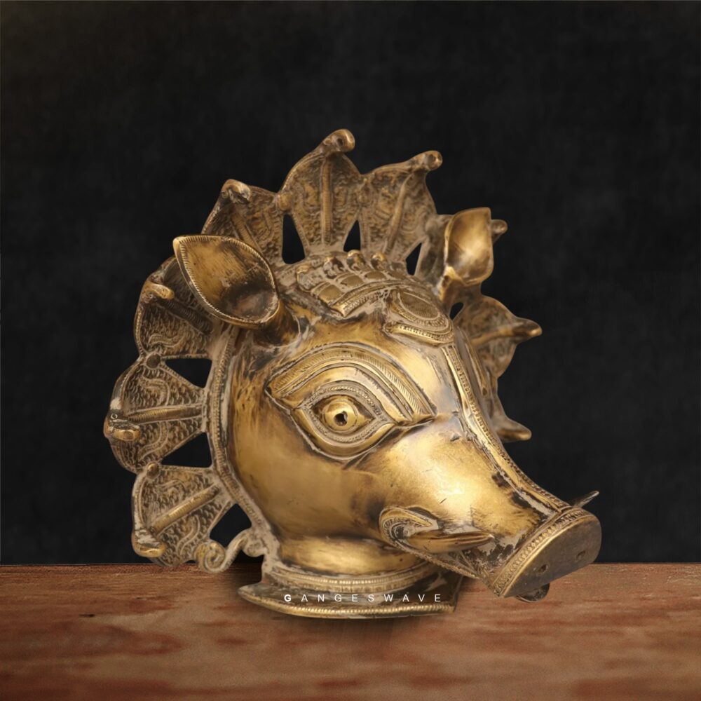 Handcrafted brass Varaha mask wall art spiritual decor