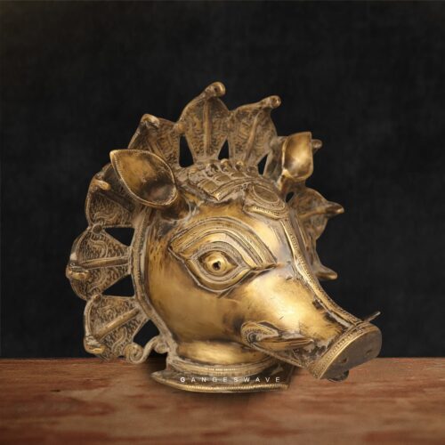 Handcrafted brass Varaha mask wall art spiritual decor