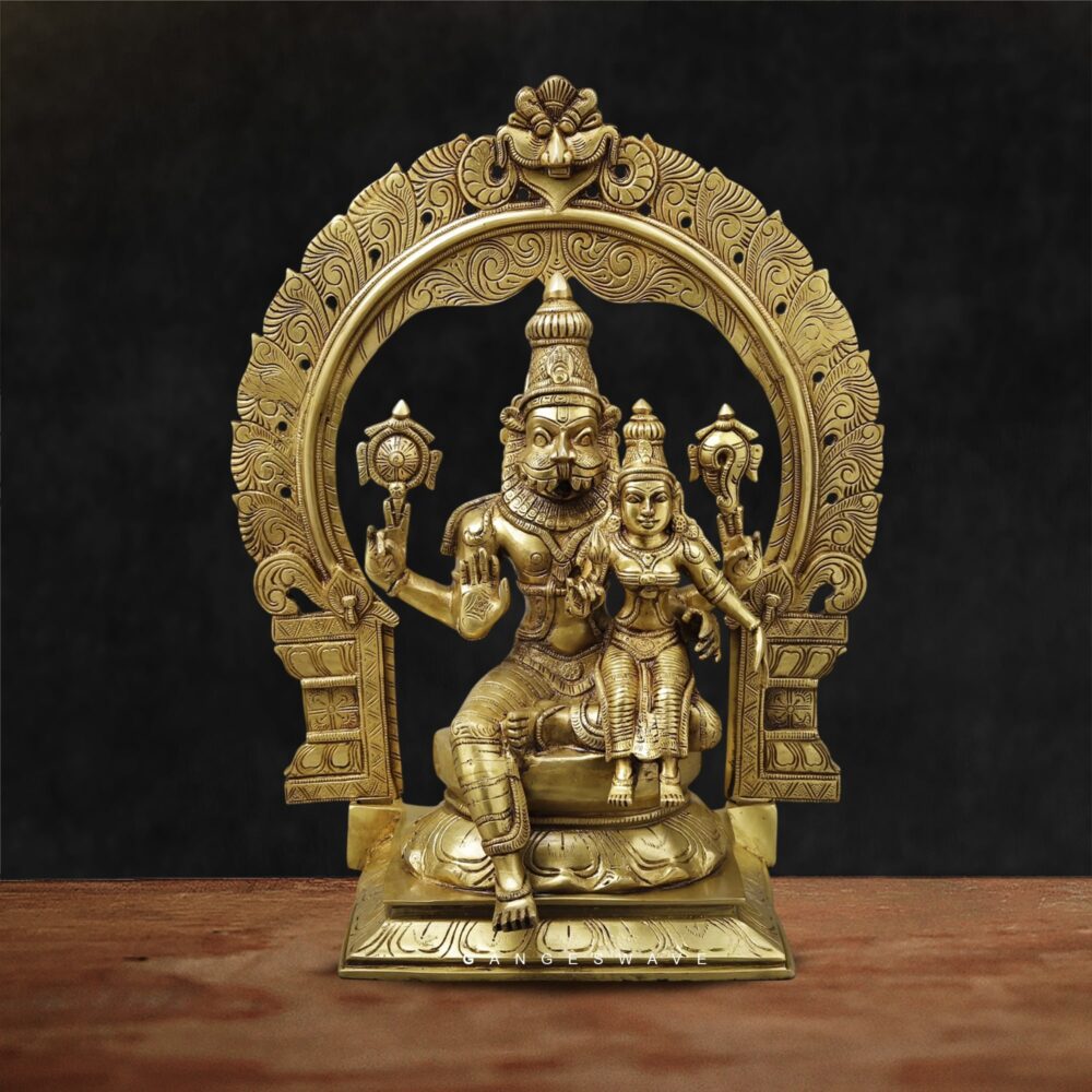 Varaha Vishnu brass murti with goddess Lakshmi seated