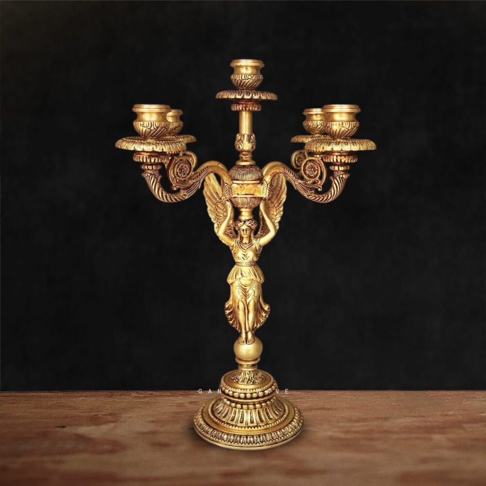 Victorian Brass Candle Holder – Vintage 5-Arm Candelabra for Luxury Décor