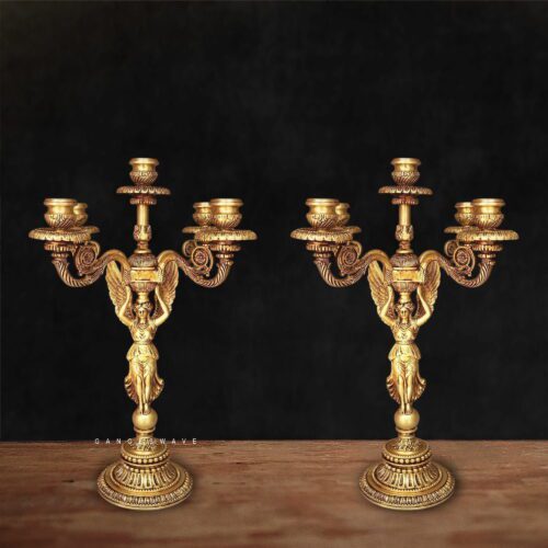 Victorian Brass Candle Holder Pair – Vintage 5-Arm Candelabra for Luxury Décor