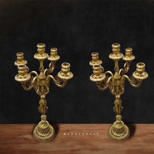 Victorian brass candle holder pair 5-arm antique candelabra for luxury décor
