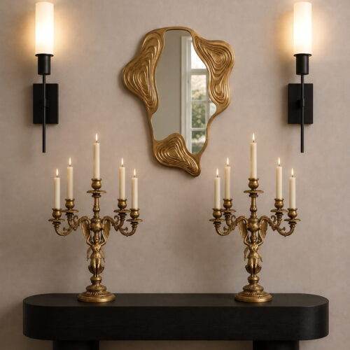 Victorian Brass Candle Holder Pair – Vintage 5-Arm Candelabra for Luxury Décor
