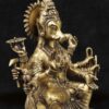 Brass Hindu God idol Varaha Avatar seated on lotus with lion faces