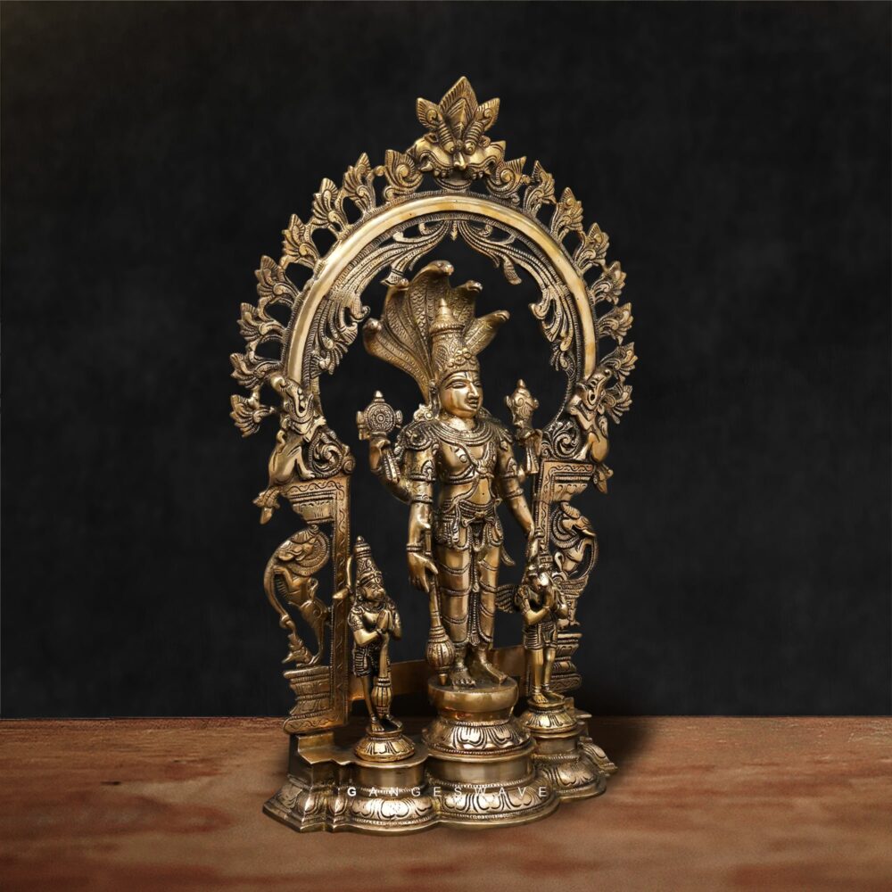 Traditional Hindu puja idol of Vishnu with Garuda and Hanuman