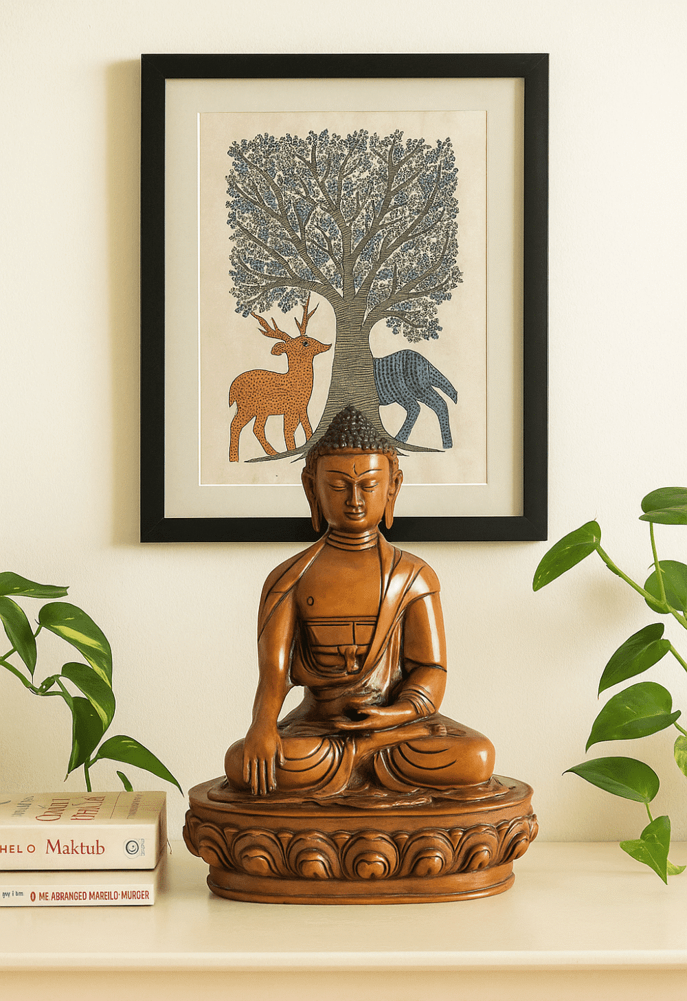 Peaceful Brass Buddha Statue sitting on lotus base – Spiritual home décor and positive energy symbol