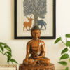 Peaceful Brass Buddha Statue sitting on lotus base – Spiritual home décor and positive energy symbol