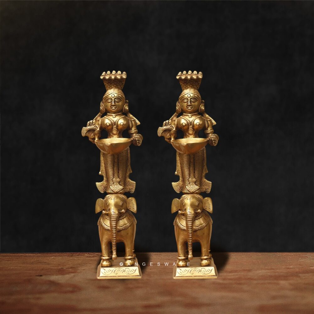 brass deep lakshmi statue pair on elephant base