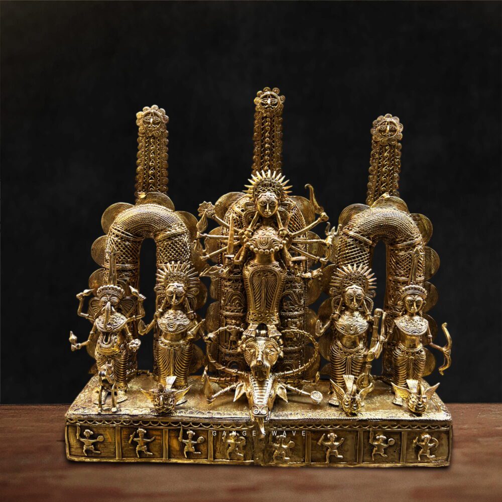Naga Durga Family Brass Statue | Traditional Bengal Dhokra Art Handmade Sculpture