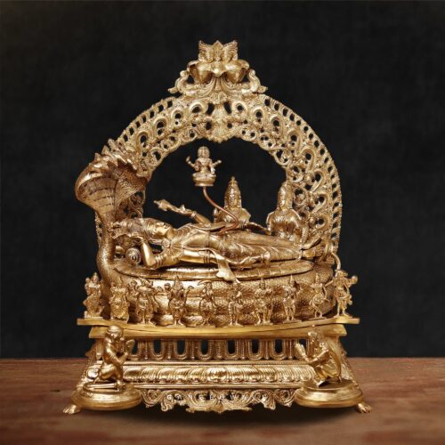 Exquisite Brass Lord Vishnu Resting on Sheshnag Throne - 26 inches