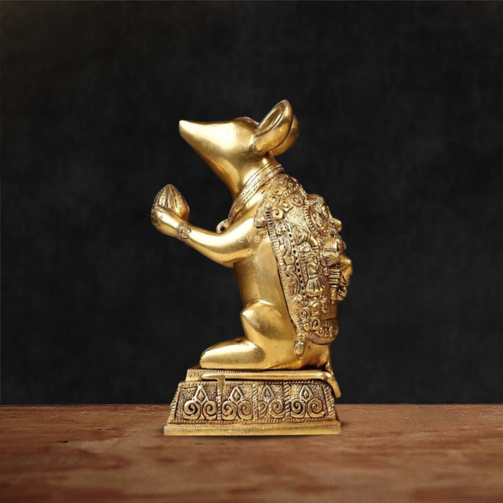 Golden Finish Brass Mouse Idol for Temple and Spiritual Decor