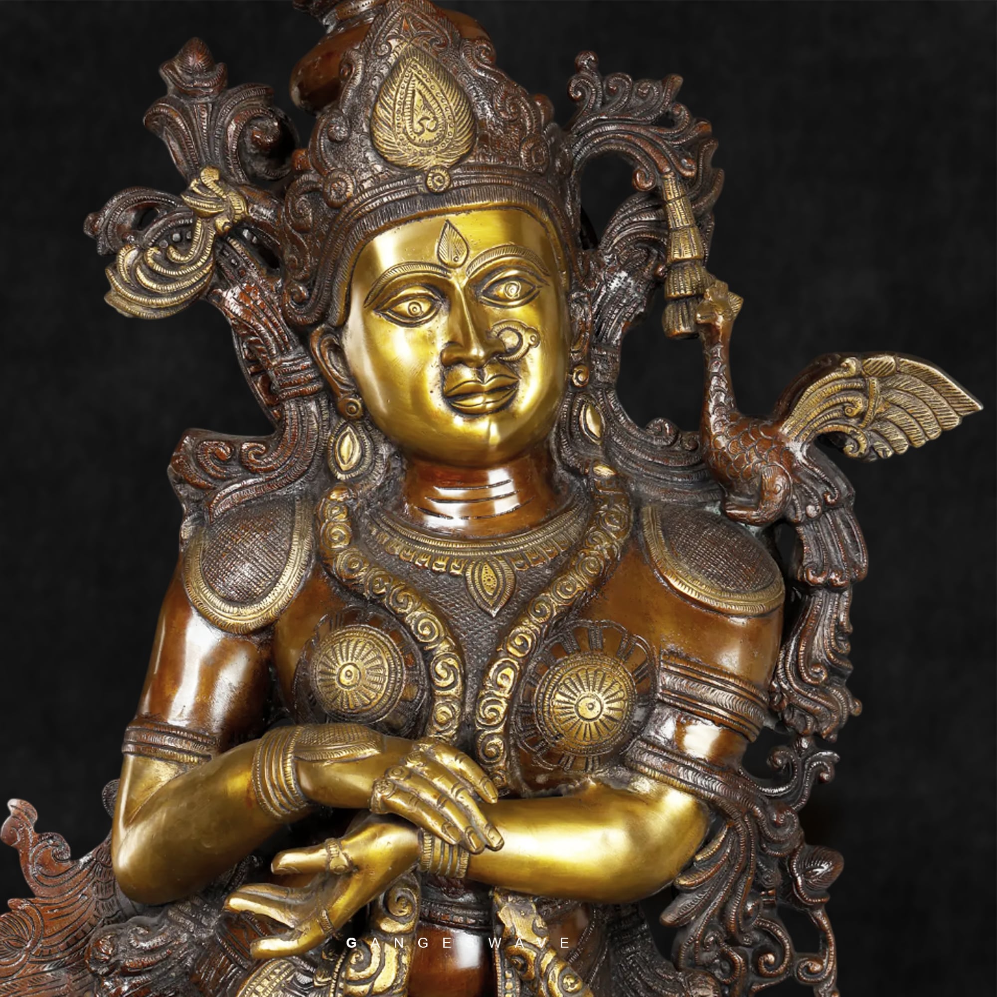 Radha Krishna Brass Chola Sculpted Statue - 36 inches - Image 5