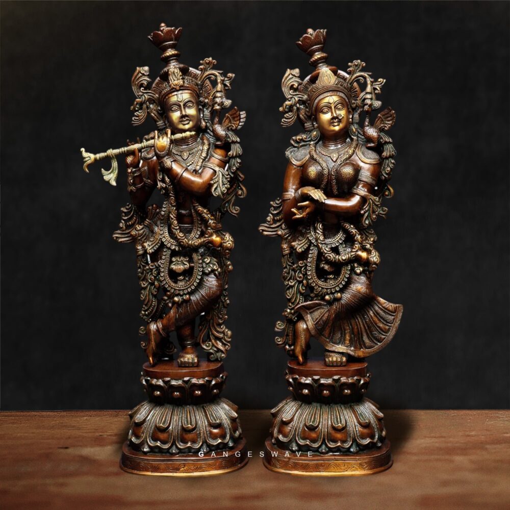 Radha Krishna Brass Chola Sculpted Statue - 36 inches