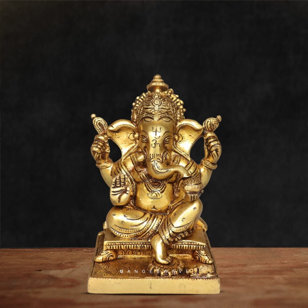 Brass Lord Ganesha Idol by Gangeswave – Handcrafted Hindu God Statue for Home & Office