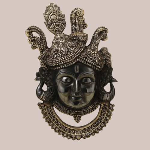 Srinathji Brass Wall Hanging Statue Vintage Finished - 17.5 inches