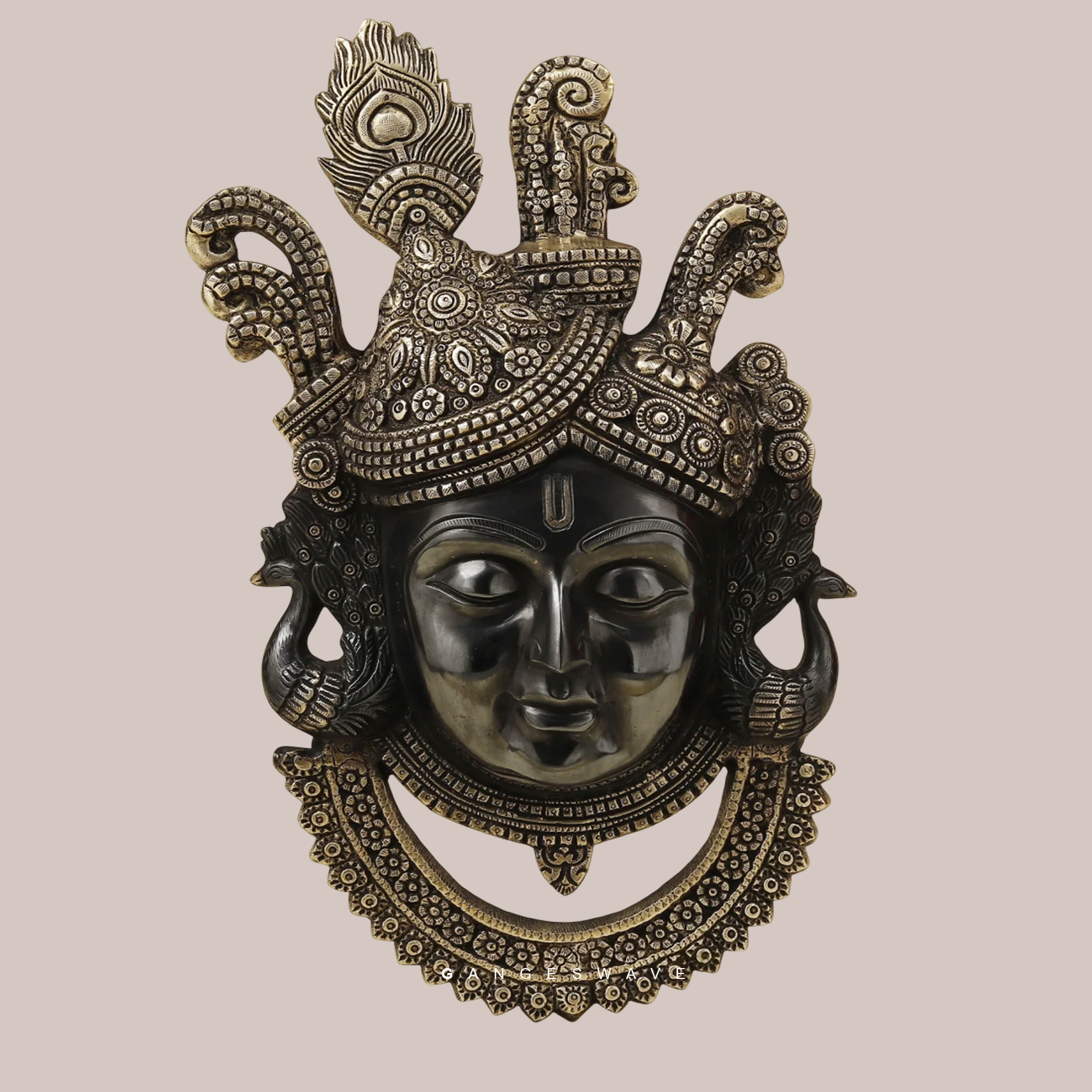 Srinathji Brass Wall Hanging Statue Vintage Finished - 17.5 inches