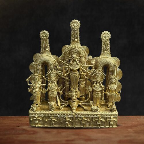 Naga Durga Family Brass Statue | Traditional Bengal Dhokra Art Handmade Sculpture