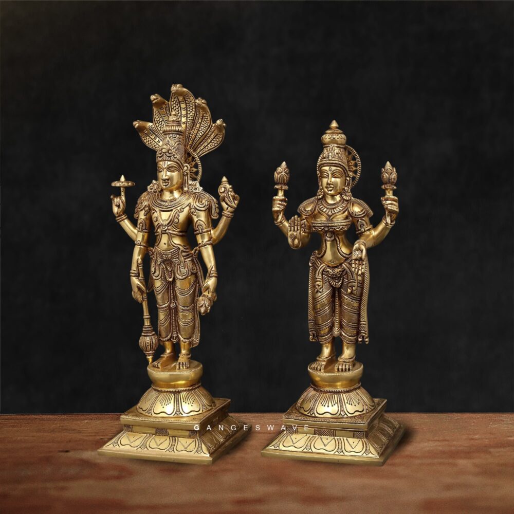 Brass Vishnu Lakshmi idol set for home temple décor