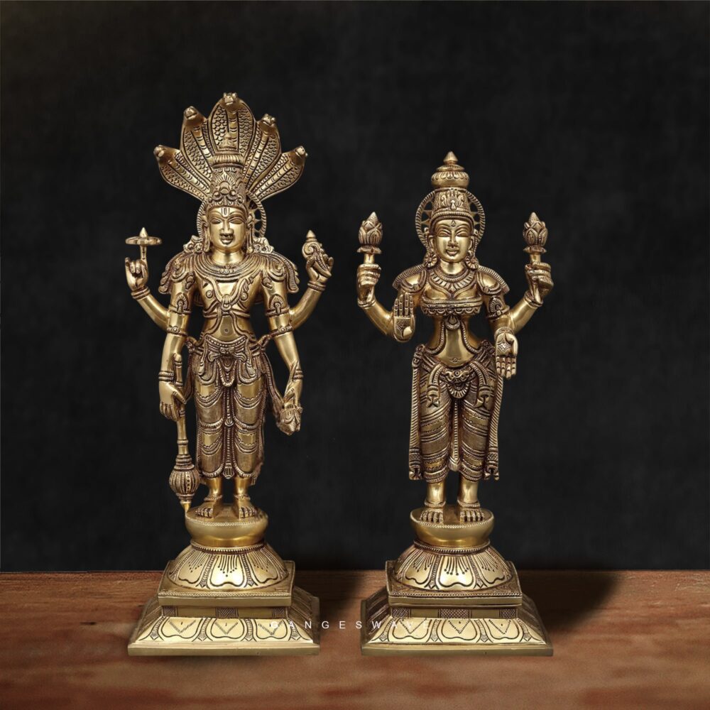 Exquisite Brass Lord Vishnu & Goddess Lakshmi Idols