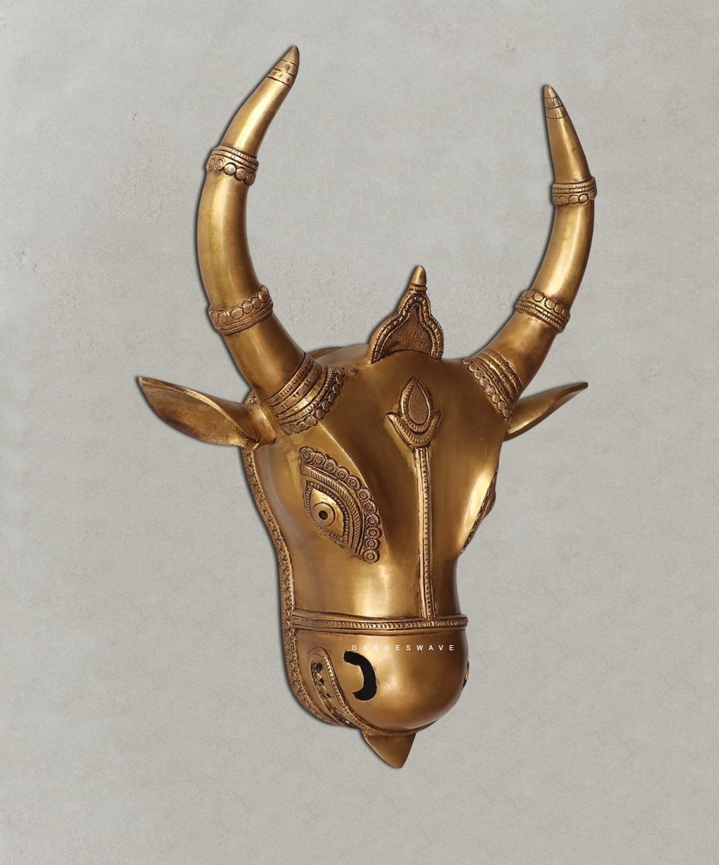 Nandi Bull Brass Superfine Face Sculpture - 17.5 inches - Image 6