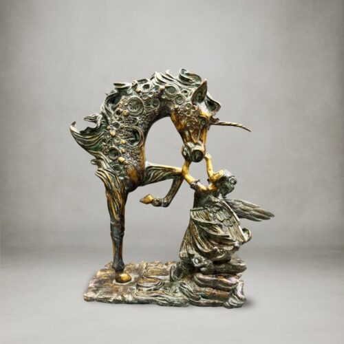 Artistic Bronze Unicorn & Angel Sculpture - 38 inches