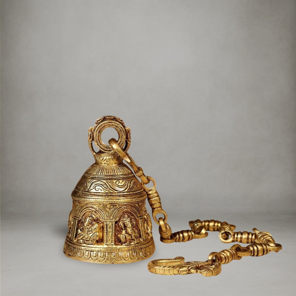 Brass Temple Bell with Ganesha Carvings - 29 inches - Image 3