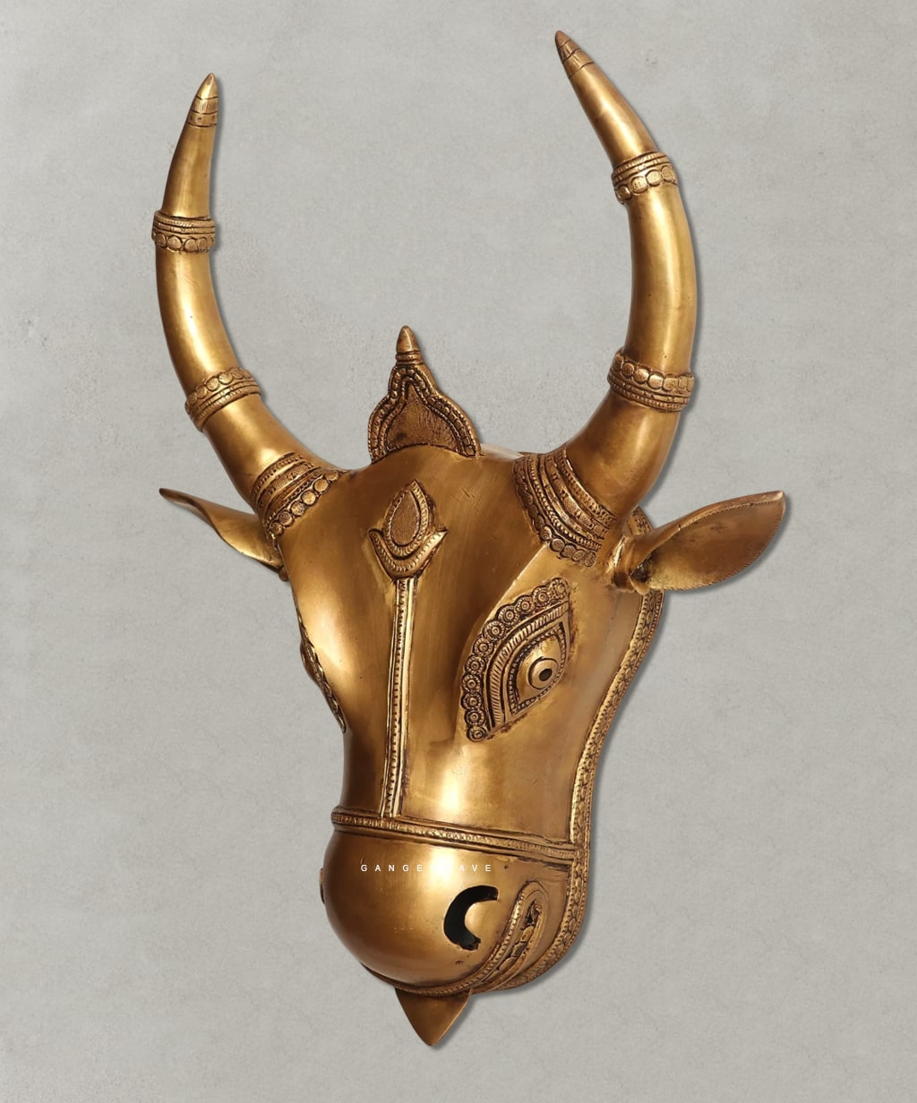 Nandi Bull Brass Superfine Face Sculpture - 17.5 inches - Image 2