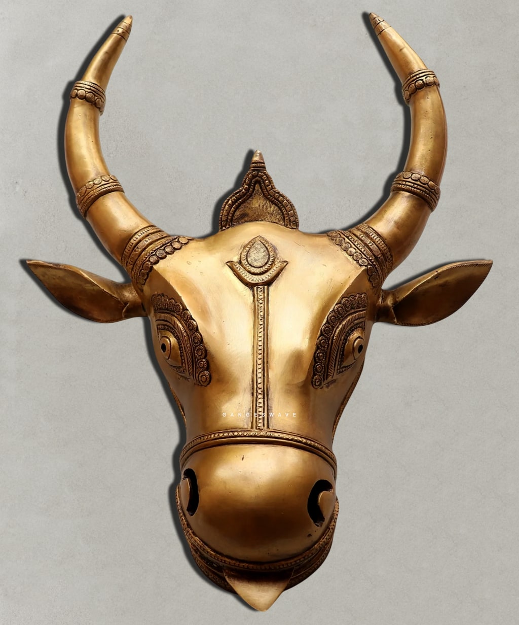 Nandi Bull Brass Superfine Face Sculpture - 17.5 inches - Image 4