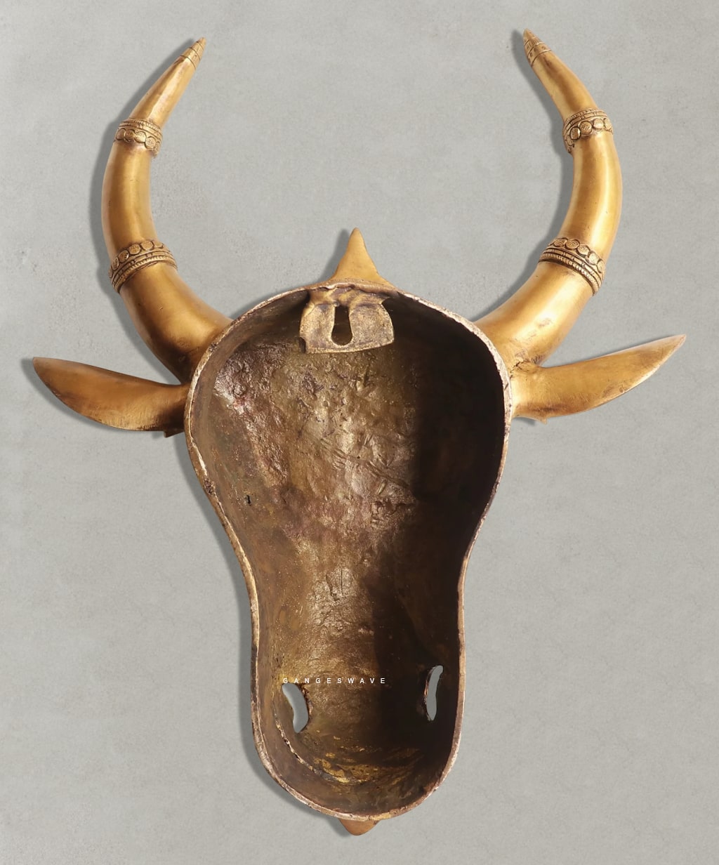 Nandi Bull Brass Superfine Face Sculpture - 17.5 inches - Image 5