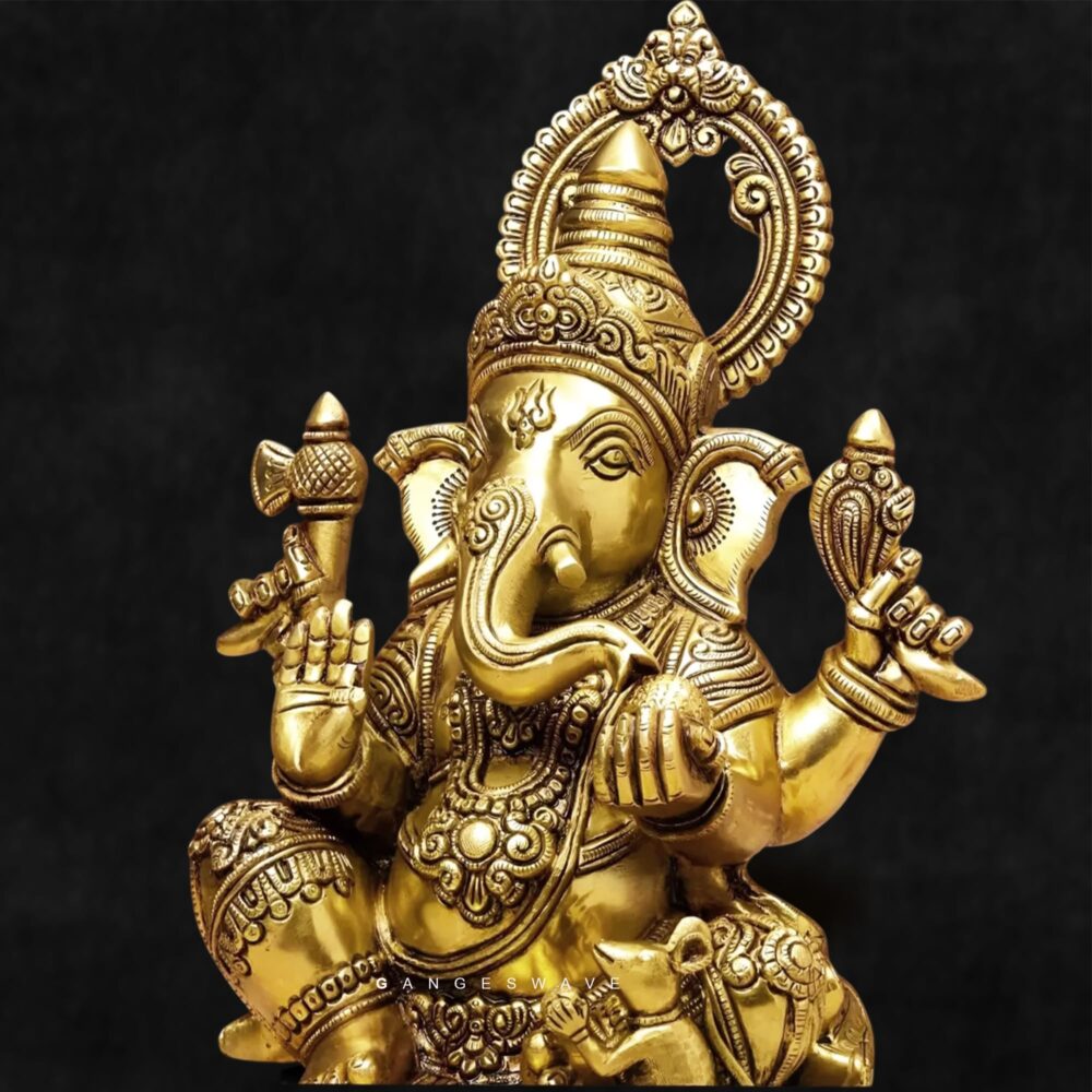 Brass Lord Ganesha statue for puja room and temple décorBrass Lord Ganesha statue for puja room and temple décor