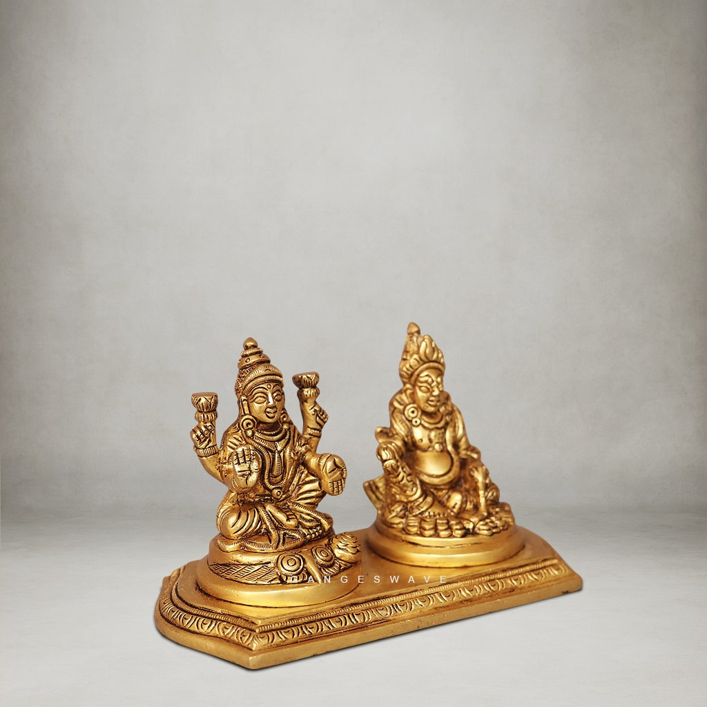 Lakshmi Kuber Brass Murti Set - 4 inches - Image 6