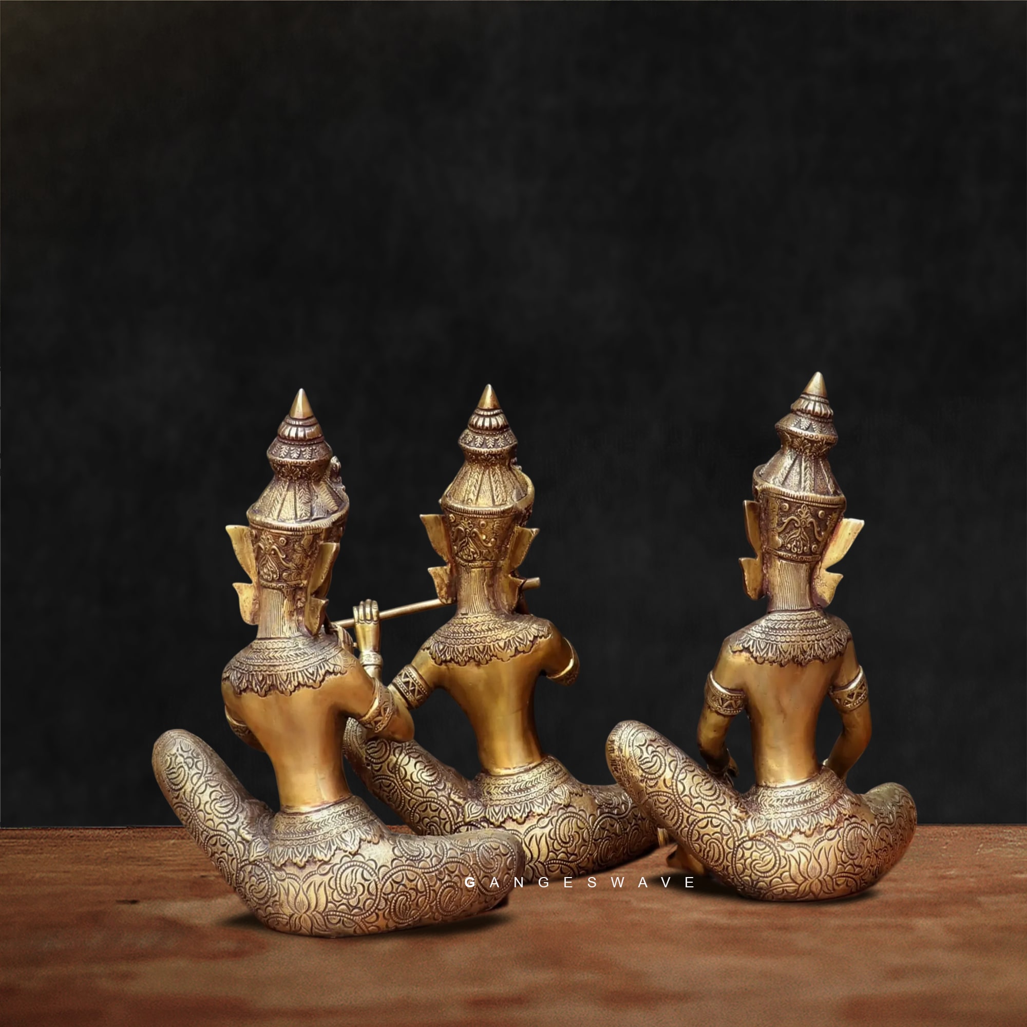 Exquisite Thai Brass Musician Set Decor - 12 inches - Image 6