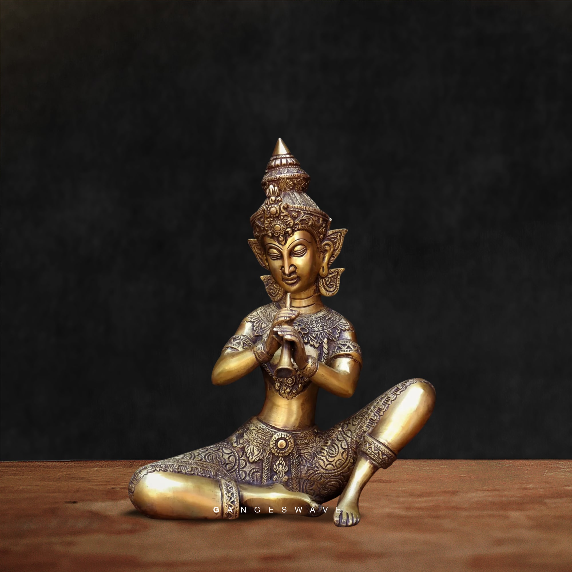 Exquisite Thai Brass Musician Set Decor - 12 inches - Image 5
