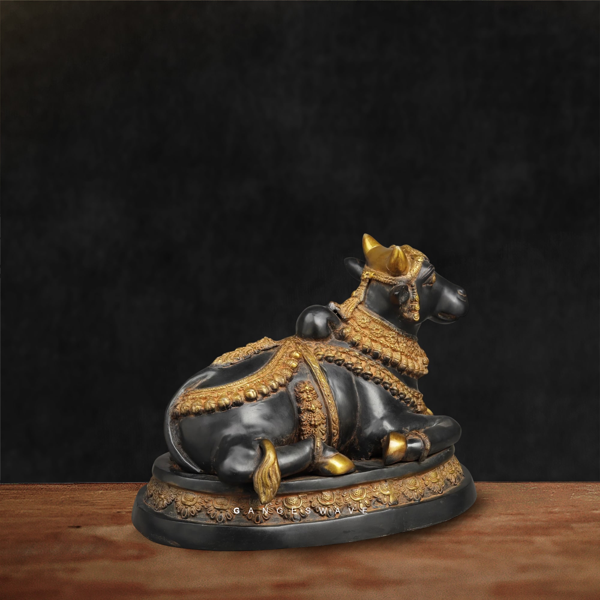 Black and Gold Brass Nandi Statue - 16.5 inches - Image 7