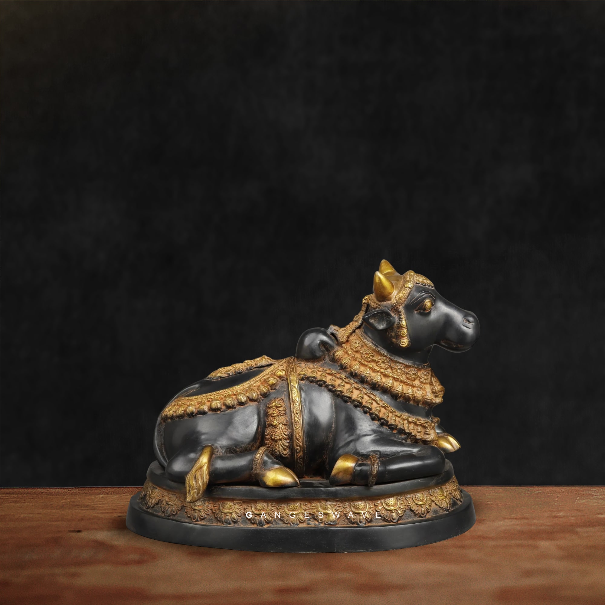 Black and Gold Brass Nandi Statue - 16.5 inches - Image 6