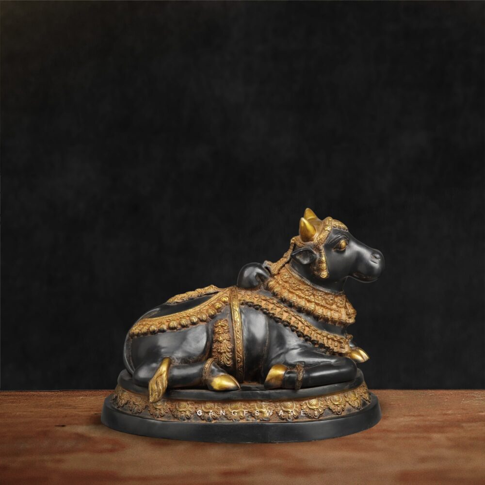 Nandi Brass Statue in Black and Gold Finish - 16.5 inches