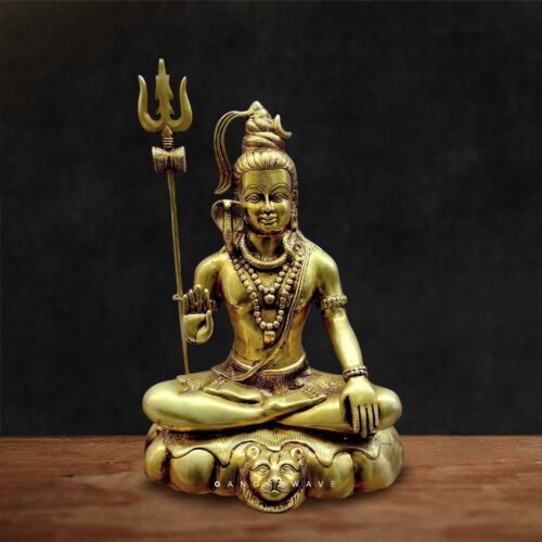 Handcrafted brass Shiva murti in meditative posture with trishul – premium Lord Shiva idol for home temple décor